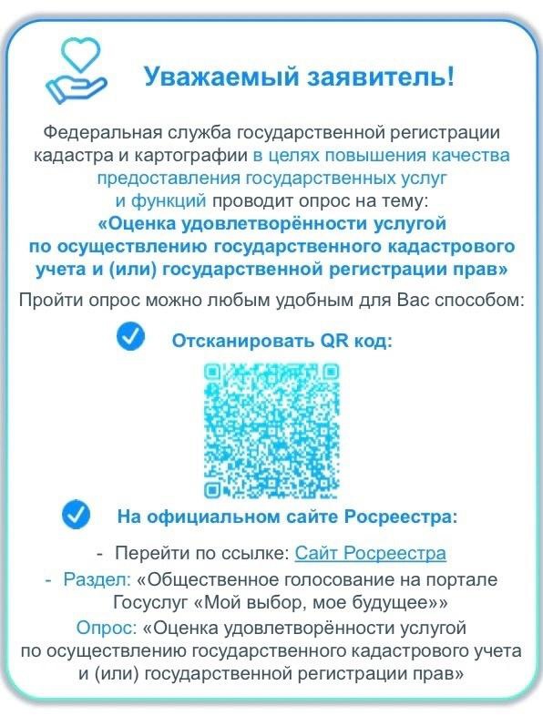 Оценка удовлетворённости услугой по осуществлению государственного кадастрового учета и (или) государственной регистрации прав.